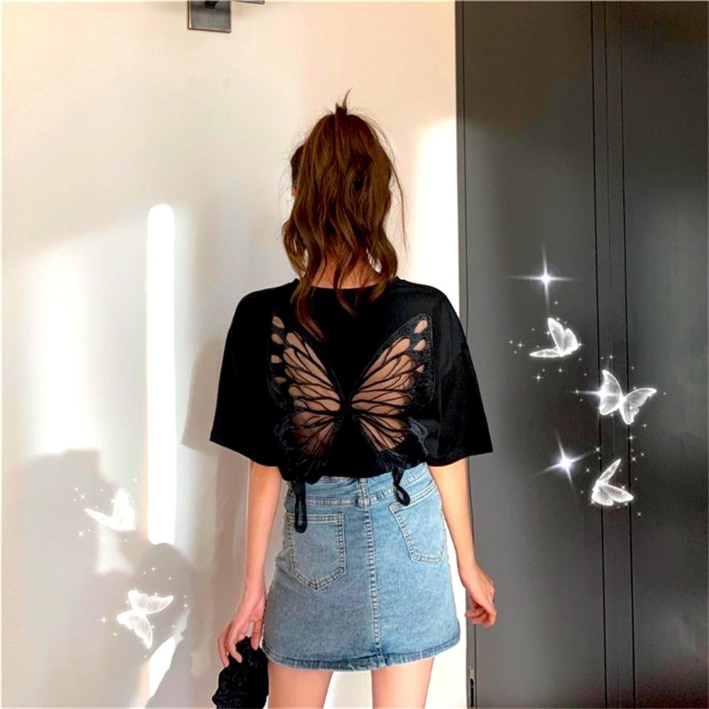 Butterfly  Tee with back Cut Out T-Shirt Cute Wings NWT